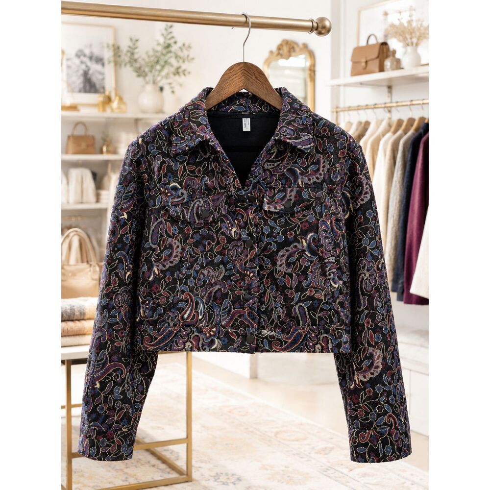 & Other Stories Paisley Jacquard Cropped Jacket Boxy Floral Bomber 4 Boho Luxe